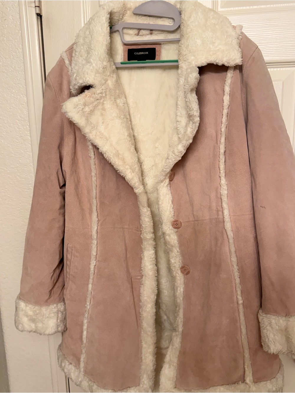 Colebrook Light Pink Suede Coat
Faux shearling lined
